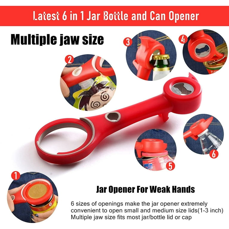 Jar Opener for Weak Hands, Seniors with Arthritis, 5 in 1 Multi Function  Bottle Opener Lid Opener For Arthritic Hands with Non Slip Rubber Jar  opener