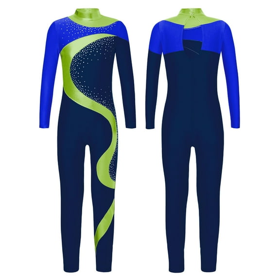 YiZYiF Kids Girls Full Body Gymnastics Leotard One Piece Ballet Dance Unitard Ice Skating Jumpsuit Blue&Navy Blue 6