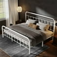 thumbnail image 6 of Amolife King Size Metal Platform Bed Frame with Vintage Headboard & 12.4" Under-Bed Storage, White, 6 of 7