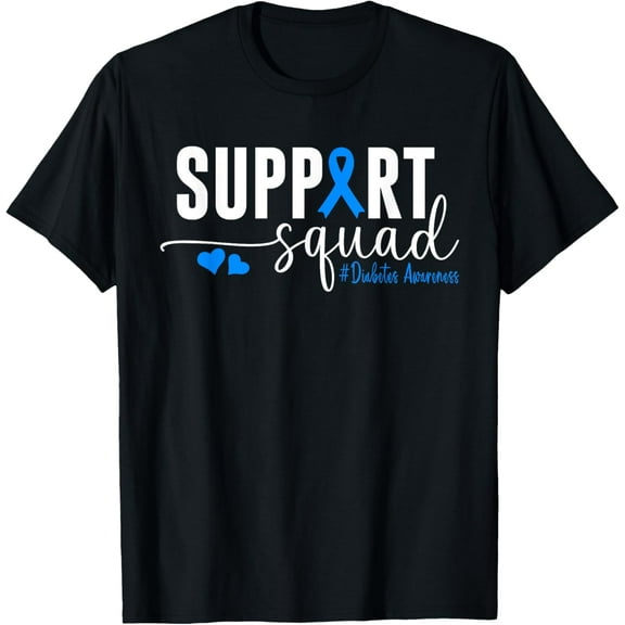 Support Squad Type 1 Diabetes Awareness T1D Blue Ribbon T-ShirtMen's and women's gift, black and white T-shirt, size: Extra large S-4XL