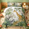 thumbnail image 2 of Manfei Tropical Forest Animal Quilt King, Jungle Tree Botanical King Coverlet Set, White Sage, Colorful Stars Reversible, 3 Pieces, 1 Bedspread and 2 Pillowcases, 2 of 7