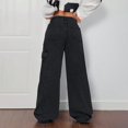 thumbnail image 5 of LWavelet Womens Tie Detail Cargo Wide Leg Jeans Multi Pocket High Waisted Daily Casual Denim Pants Black M, 5 of 6