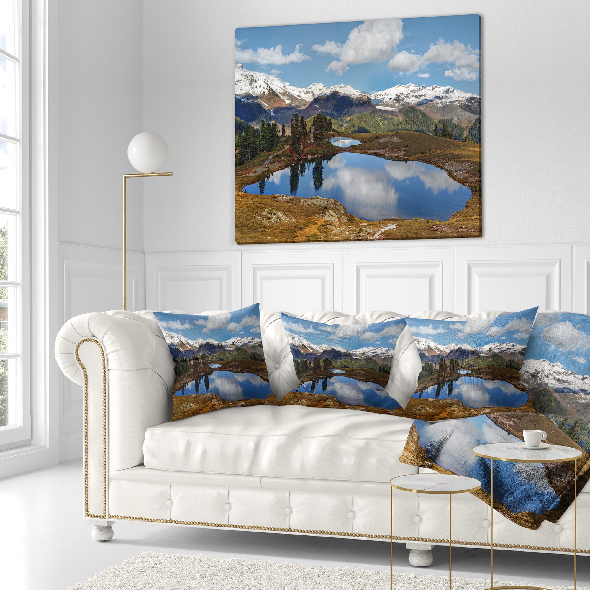 Designart Lake with Pine Trees Reflecting Sky - Landscape Printed Throw Pillow - 16x16