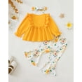 thumbnail image 3 of 2T Baby Girls Clothes 3T Girls 3PCS Floral Outfits Set Crew Neck Toddler Girls Long Sleeve Top Pants Set with Headband Yellow, 3 of 9