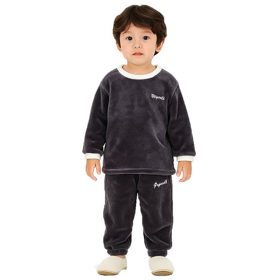 Krdevn Boys Flannel Pajama Warm Loungewear for Kids Cozy Two Piece Outfit with Long Sleeve Top and Pants Soft Sleepwear for Children,Fall Clothes,Size:7-8 Years