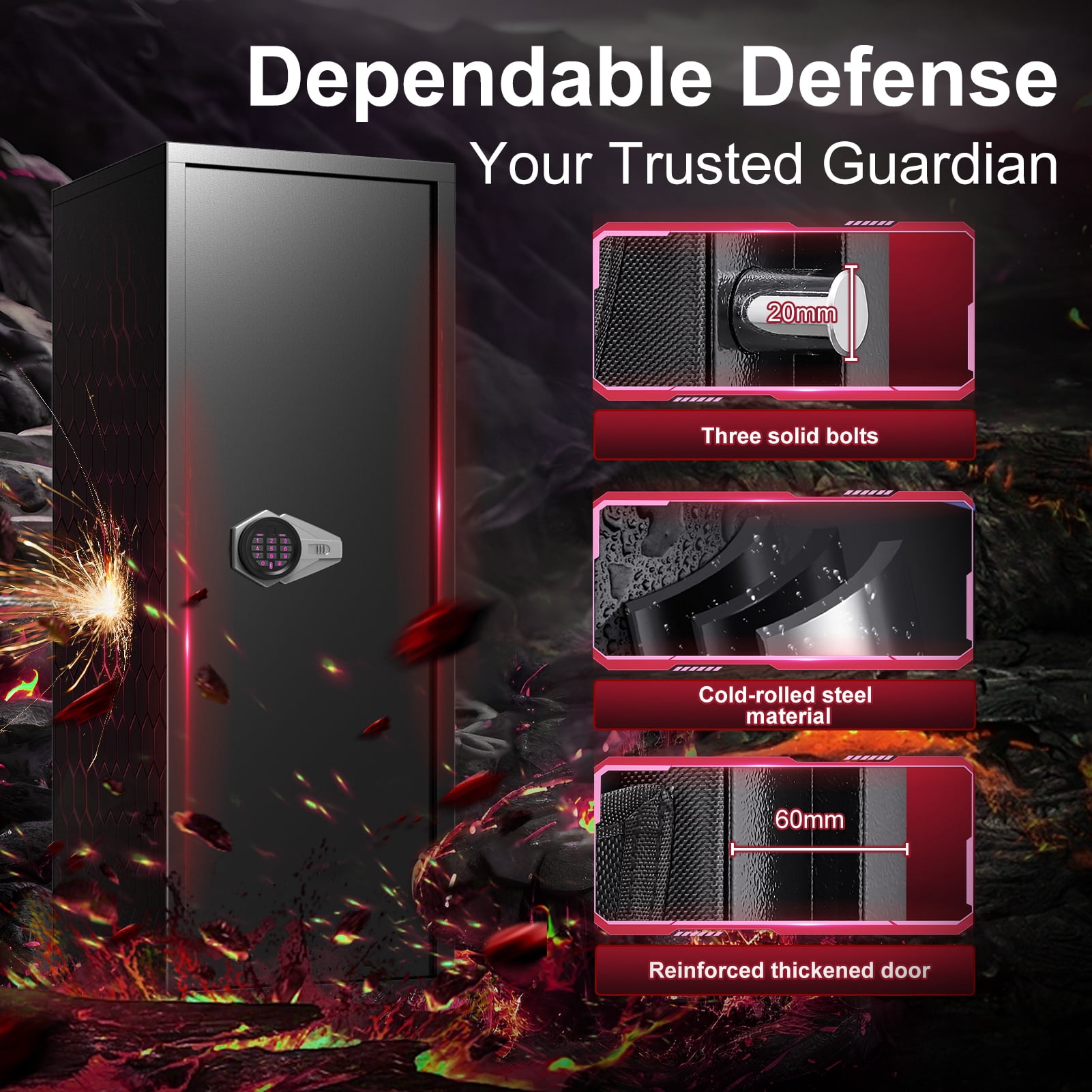 Foorsun 10-12 Electronic Gun Safe for Rifles and Pistols, Gun Cabinet for Home with Adjustable Shelves, Unassembled Gun Safes for Rifle and Password Lock, Alarm System & Mute Mode