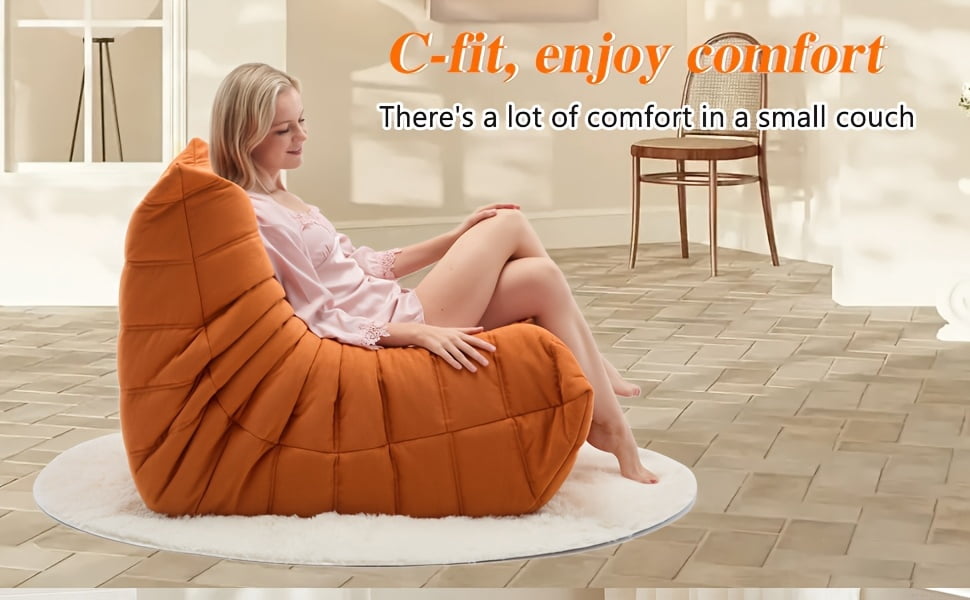 Memory Foam Bean Bag Chair with Free Round Carpet, Large Cozy Fireside Sofa for Adults, Knitted Fabric Ergonomic Lounge Chair for Living Room,  Movie Nights and Office