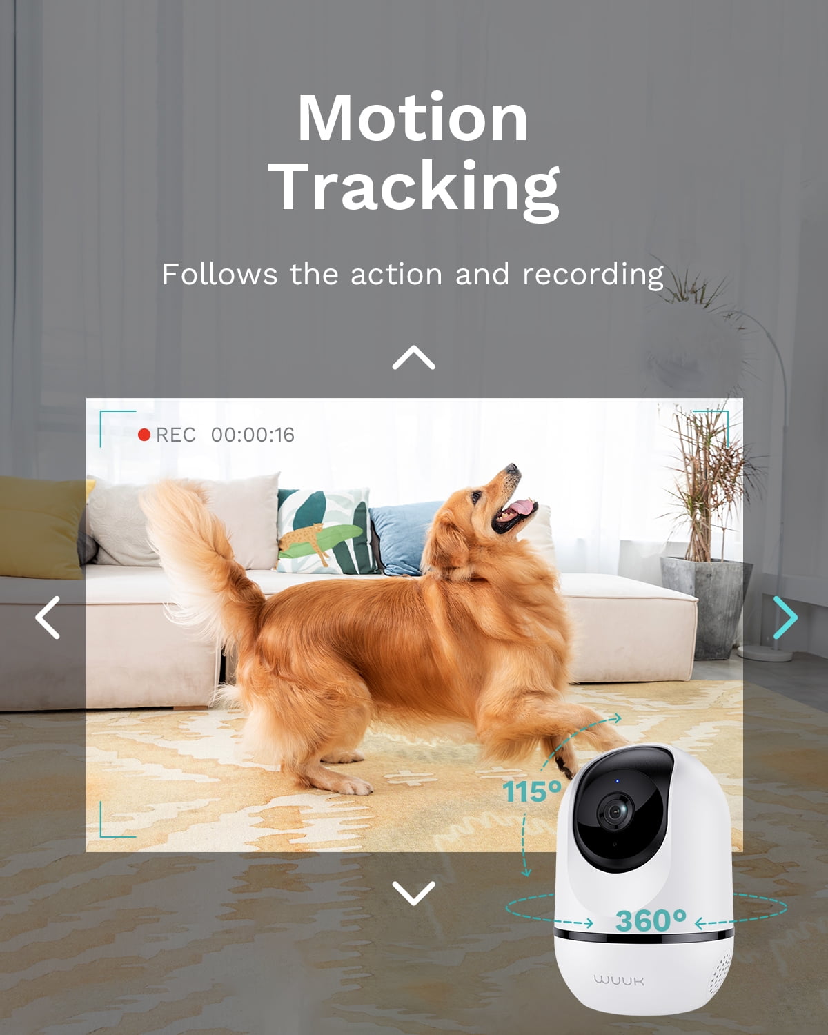 WUUK 4MP Indoor Pan/Tilt Security Camera, Baby Monitor with Camera and Audio, Wi-Fi Pet Camera with Phone APP, Motion Detection & Tracking, Night Vision, 2-Way Audio, Compatible with Alexa & Google