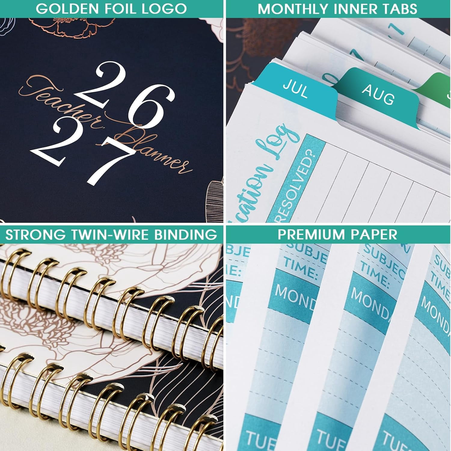 Teacher Lesson Planner July 2026 To June 2027, 11" X 8.3" Weekly And Monthly Planner Book With Floral Design For Classroom Organization
