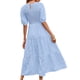 thumbnail image 3 of Lucakuins - Vestido midi de verano para mujer, línea A, manga corta, cuello redondo, cintura alta, vestido floral de encaje Lucakuins moda, 3 of 4