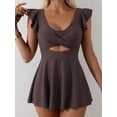 thumbnail image 4 of SKQIT Women's Ruffle Sleeve Cross Wrap Cutout Swim Dress, One Piece Tummy Control Bathing Suit, 4 of 6