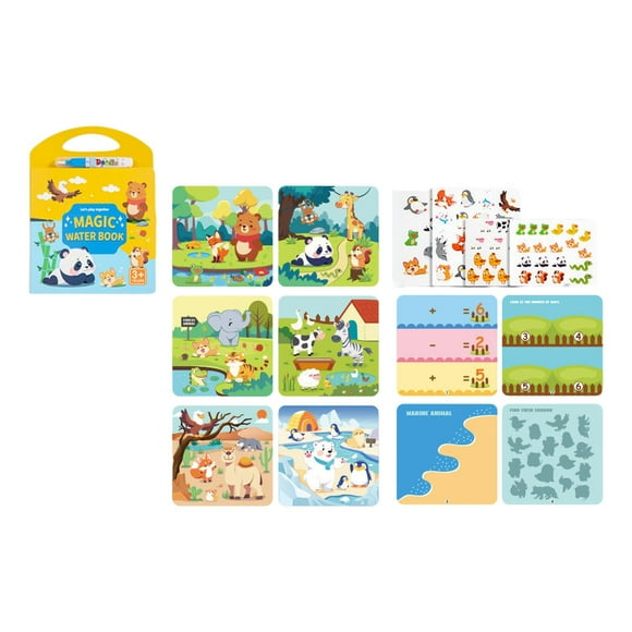 Libro de pintura de agua Libros de actividades de agua Juego de enseñanza Ayuda Motor Habilidad Motor Juguesa Reutilizable Juguete Educativo para animal