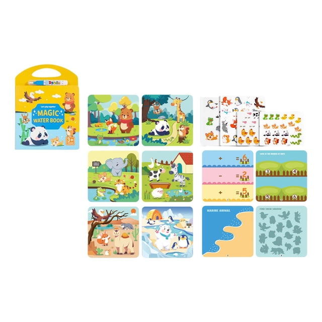 Libro de pintura de agua, educación temprana, tableta de dibujo reutilizable, libro de dibujo de agua para actividades de aprendizaje, regalos de animal