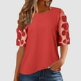thumbnail image 2 of Women's Lightweight Blouse Daily Lace Sleeve Patchwork Daily Elegant Round Neck Regular Fit Tops, 2 of 2