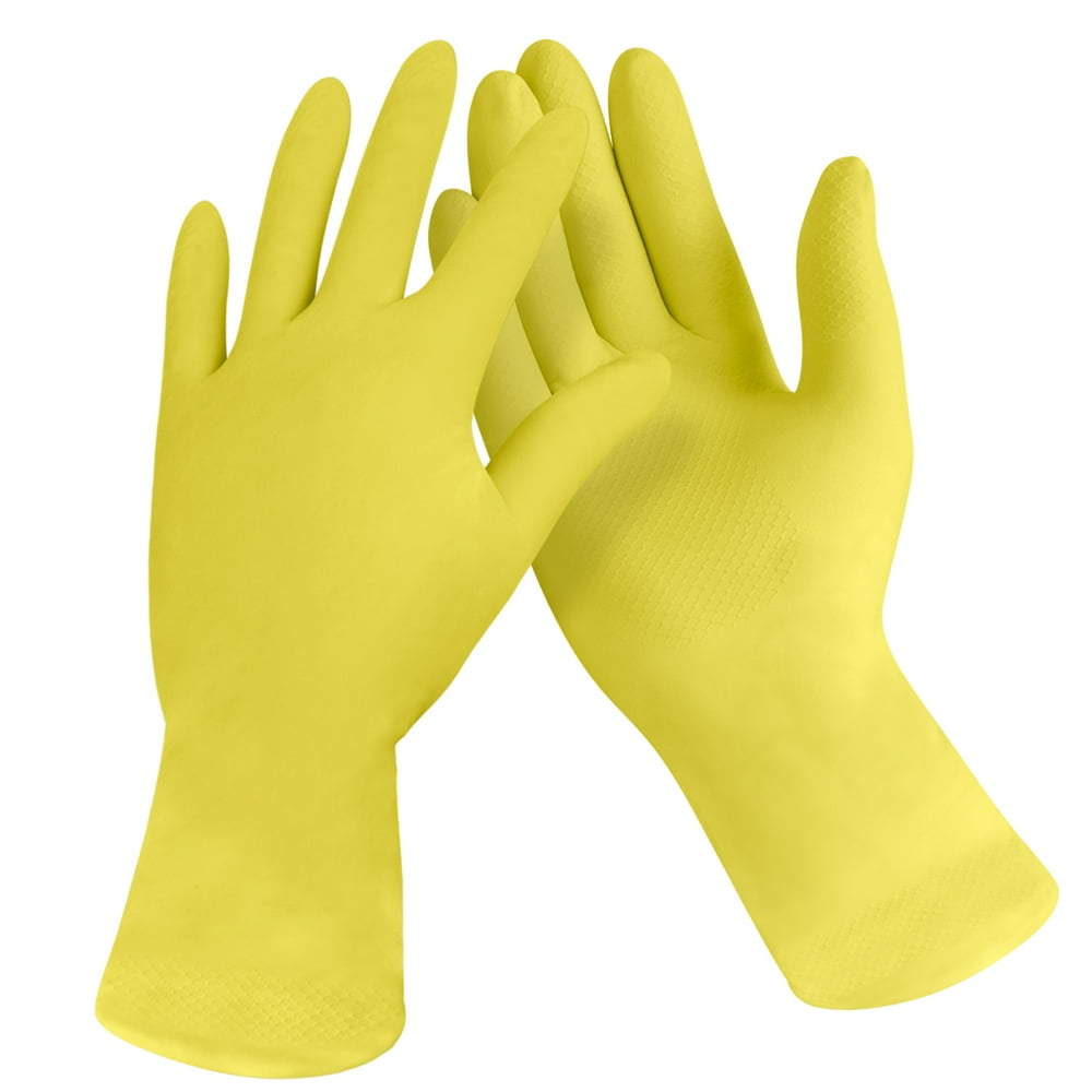 [12 Pairs] Dishwashing Gloves 11 Inches Medium Rubber Gloves, Yellow