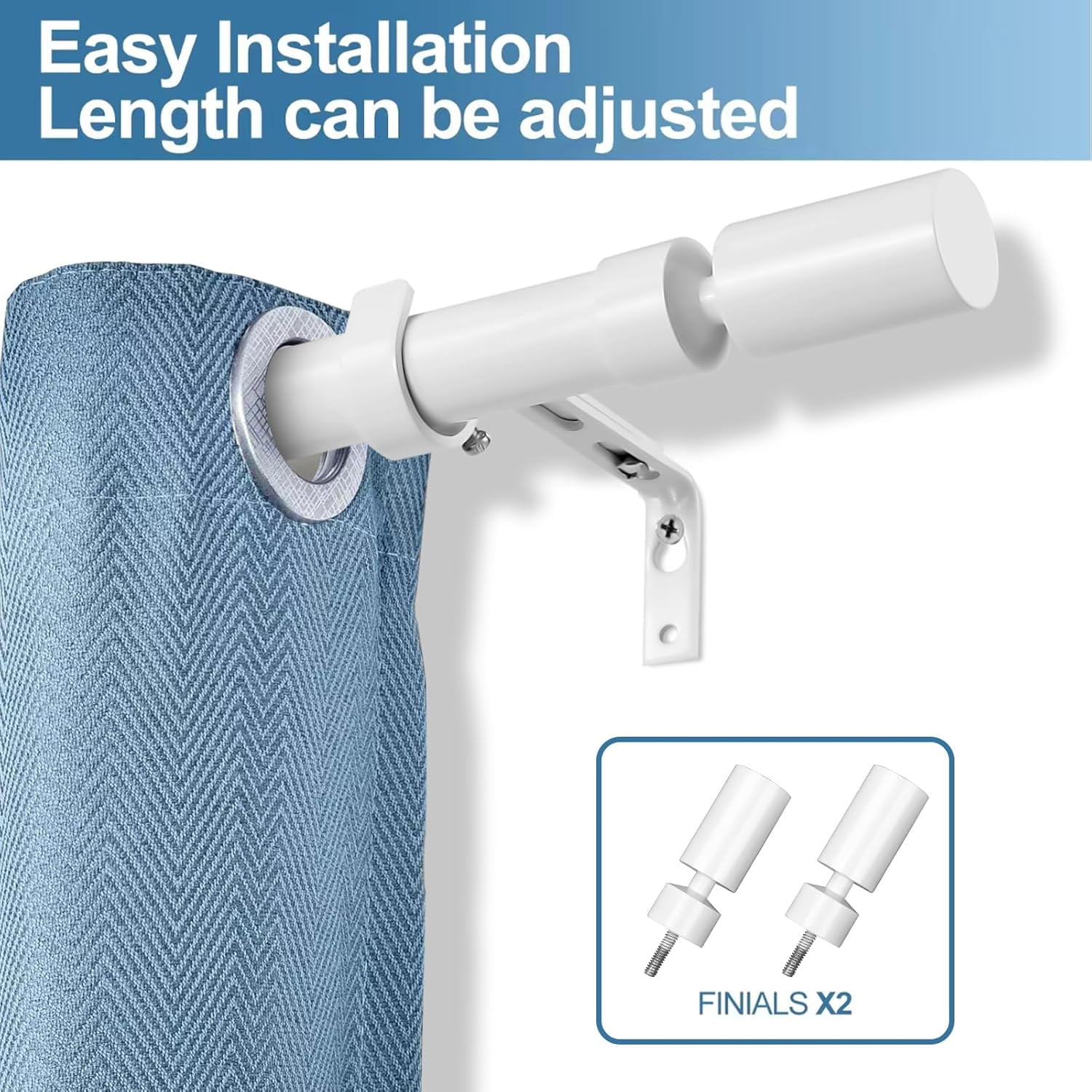 Urbanest Adjustable Single Curtain Rod Set Sullivan Finials – 1 - Inch Diameter, With Glossy White Rod, 28–48 Inches