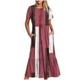 thumbnail image 1 of FAIWAD Robe à Manches Courtes pour Femme Grande Taille, à Blocs de Couleur, Robe d'Été Décontractée, Fluide, Coupe Trapèze, avec Poches, 1 of 4