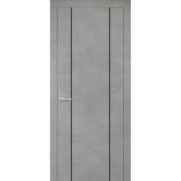 Modern Wood Interior Pre-Hung Door with Hardware | Planum 0017 Concrete | Single Panel Frame Trims | Bathroom Bedroom Sturdy Doors-18" x 84"