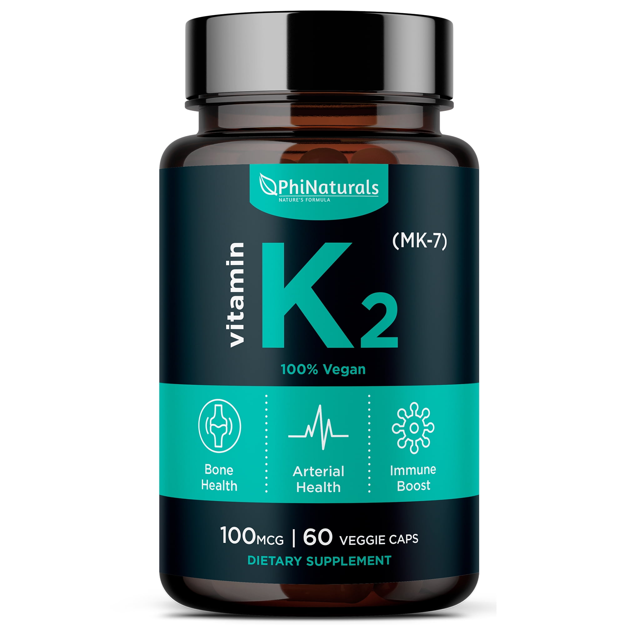 Vitamin K2 MK-7 Supplement 100mcg 60 Capsules by Phi Naturals