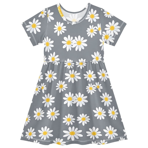 joogoo Floral Daisy Girls' Short Sleeve Dress Kids Dresses 5-6T