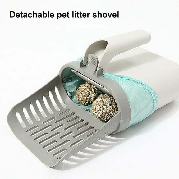 Cat Litter Scoop, Cat Litter Shovel with Trash Container, Removable Cat Litter Scoop Holder, Portable Litter Scooper with Holder Provides Garbage Bags