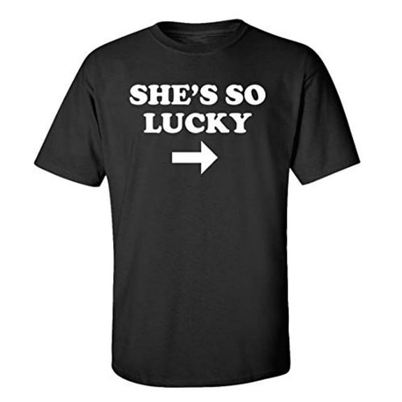 Funny St. Patrick's Day She's So Lucky Adult Short Sleeve T-Shirt-Black-Large