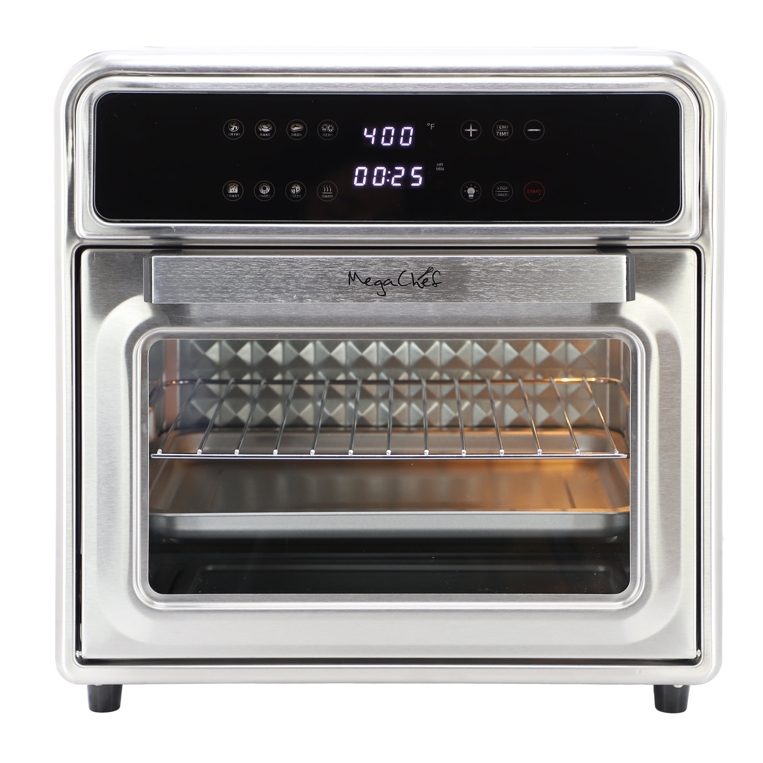 MegaChef 21.13 Digital Quart Stainless Steel Digital Electric Multi-Function Air Fryer and Counter Top Oven in Silver
