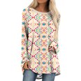 thumbnail image 2 of Pompotops Femmes Décontracté Vent Tribal Imprimé Manches Longues Col Rond Chandail Blouse T-shirt Hauts, 2 of 5