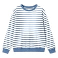 thumbnail image 6 of Women's Oversized Striped Sweatshirt Fleece Long Sleeve Color Block Crew Neck Shirt Loose Soft Casual Pullover Top Blue L, 6 of 10