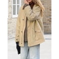 thumbnail image 6 of Female Trendy Jackets Fall Contrast Collar Zip Up Cotton Oversized Casual Cargo Barn Jacket Khaki L, 6 of 9