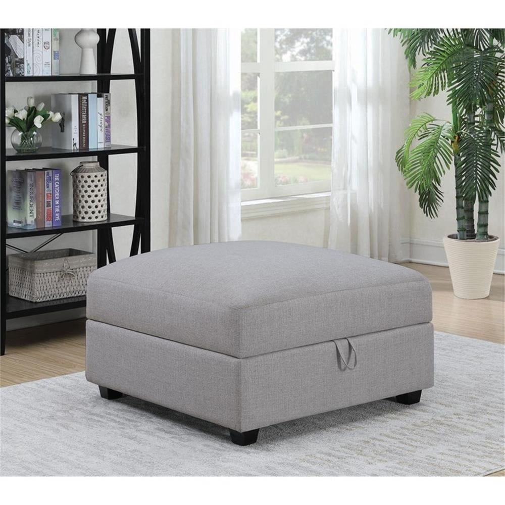 Maklaine Contemporary Fabric Upholstered Square Storage Ottoman in Gray