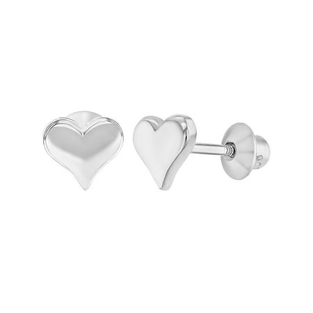 925 Sterling Silver Classic Screw Back Little Heart Earrings for Babies Kids