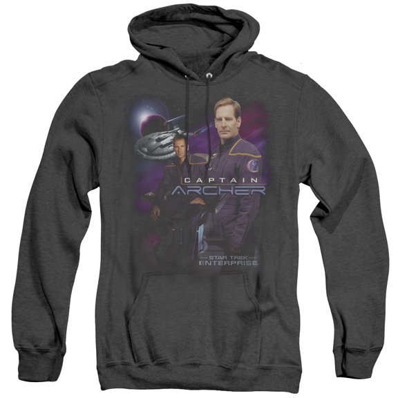 Star Trek Captain Archer Adult Heather Hoodie Sweatshirt Black