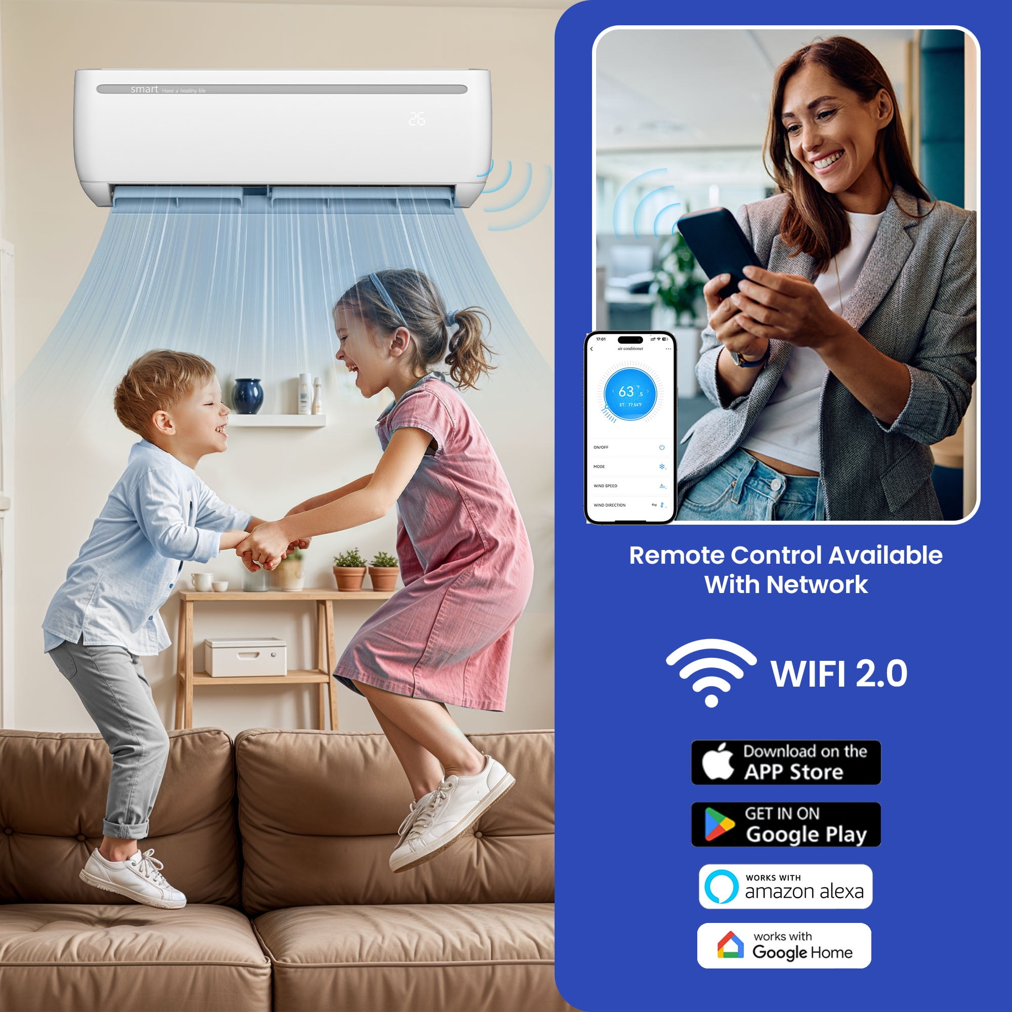 Uforic 12000 BTU Mini Split Air Conditioner Heat Pump System, Wifi Enabled 17 SEER2 208-230V Ductless AC Cool Up to 750 Sq. Ft, Compatible with Alexa, R32 Refrigerant & Installation Kit, White