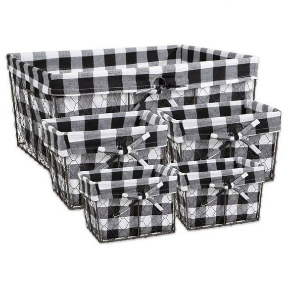 Design Imports Z02319 Assorted Vintage Grey Chicken Wire Black & White Check Liner Basket - Set of 5