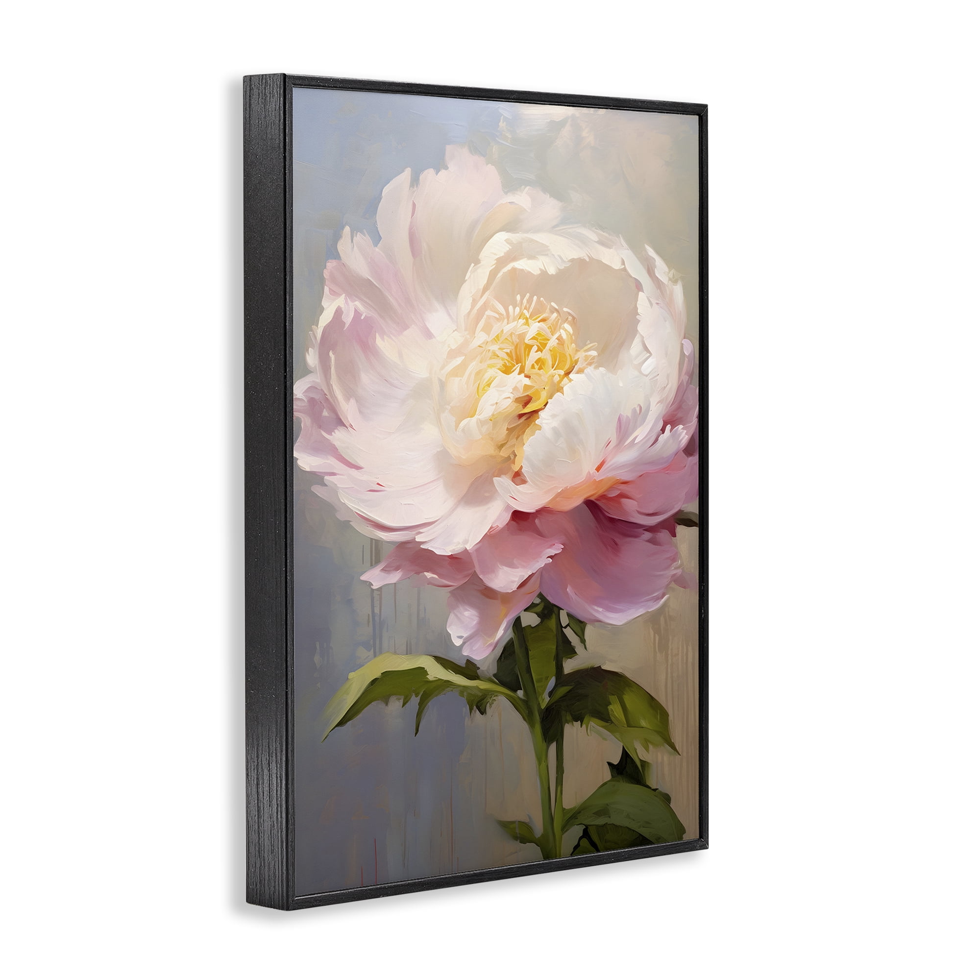 Stupell Industries Pink Rose in Bloom Botanical & Floral Painting Black Framed Art Print Wall Art, 12 x 18