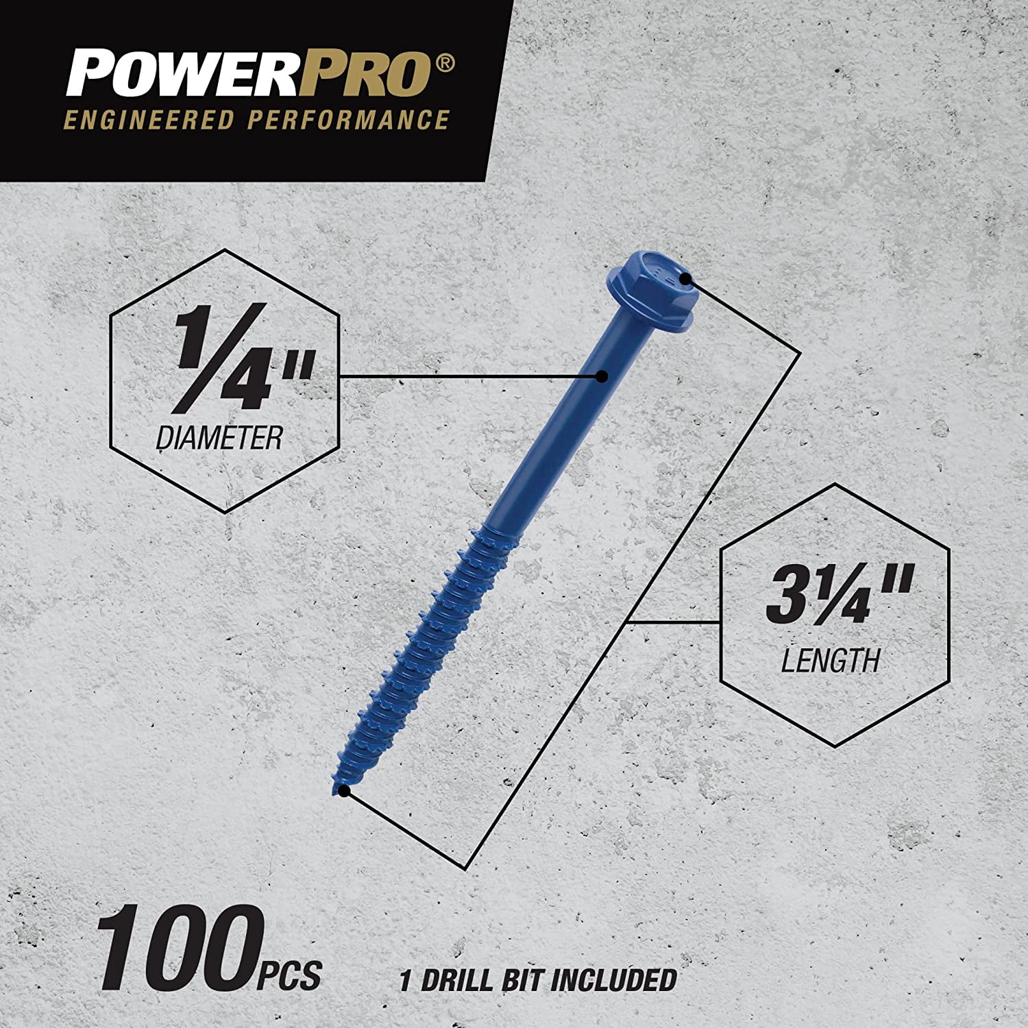 Hillman Fasteners 376512 0.25 x 3.25 in. Power Pro Blue Hex Washer-Head Concrete Screw Anchors - Blue
