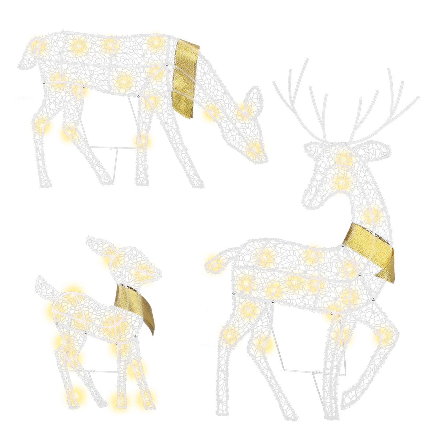 3 Sets of Reindeer Family Lighted 2D Christmas Deer Decoration Warm Yellow Light 3 Lighting Modes Buck Doe Fawn Indoor Outdoor Christmas Decoration