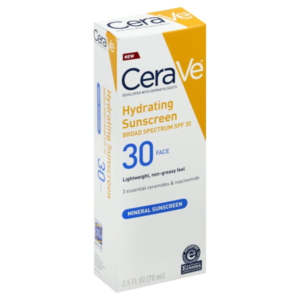 CeraVe Hydrating Broad Spectrum Mineral Sunscreen Lotion for Face with Zinc Oxide SPF 30 2.5 fl