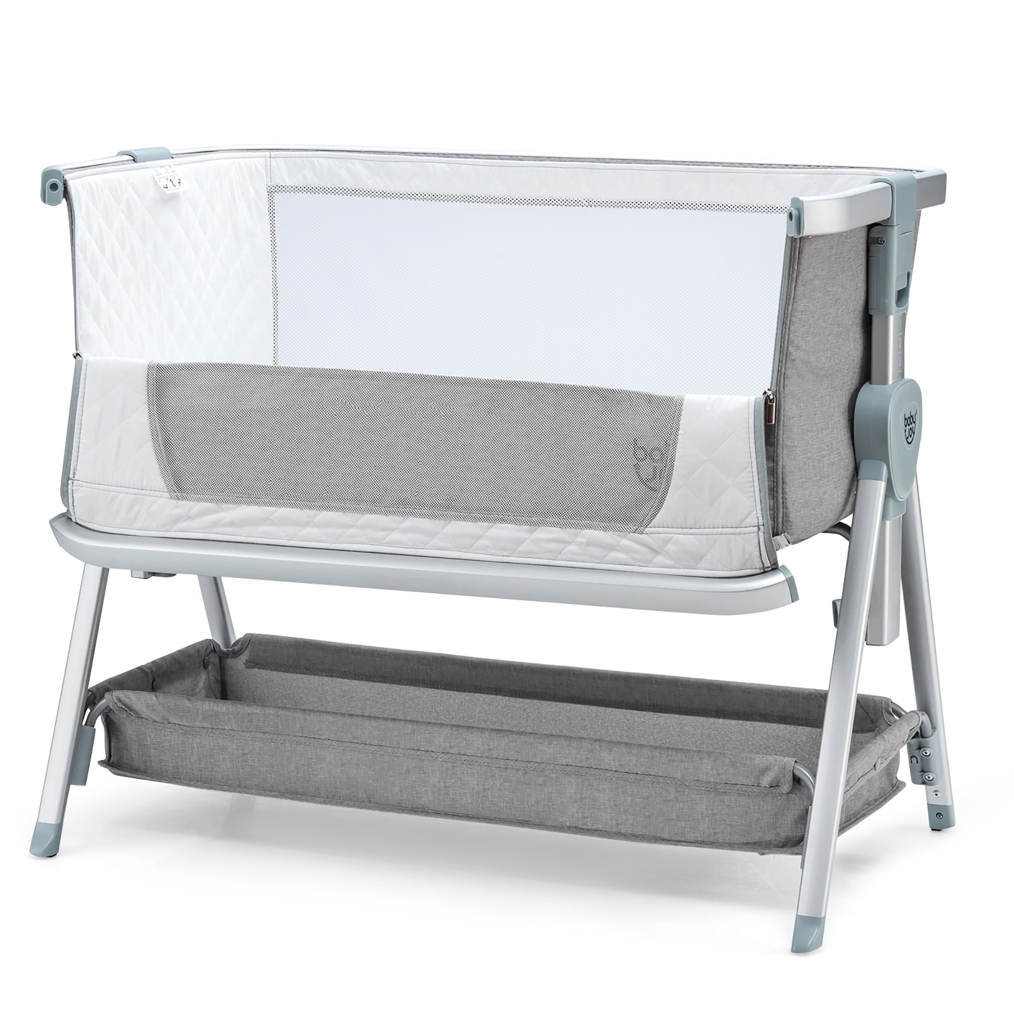 Portable Baby Bassinet Travel Bed Crib with Mattress and Storage Basket Height Adjustable Easy Folding Sleeper for Newborn Infant/Baby Boy/Baby Girl Khaki 2 in 1 Bedside Sleeper Crib 