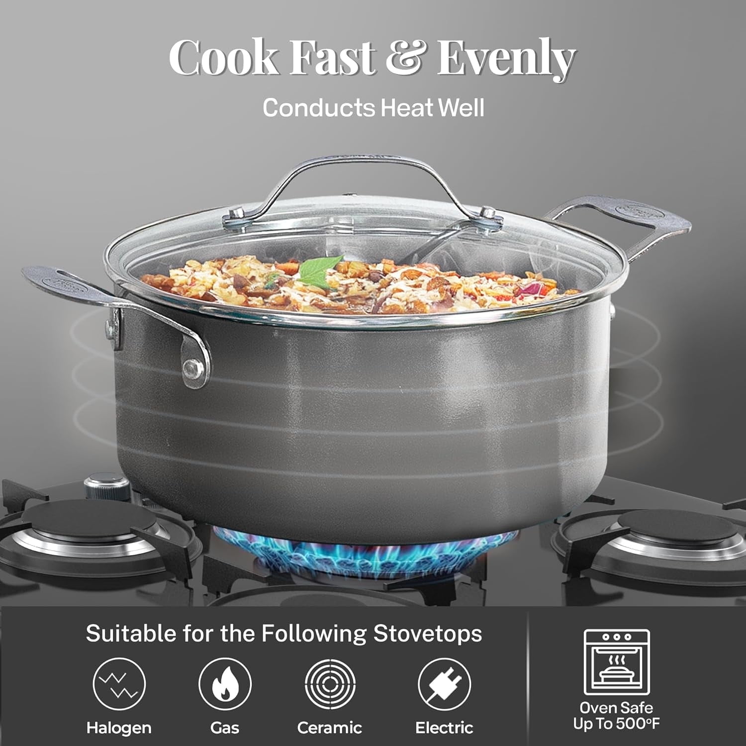 Gotham Steel True 20 Pc Pots and Pans Set Non Stick, Ceramic Cookware Set Nonstick With Square Deep Frying Pan Set, Pot and Pan Set with Bakeware Set, Oven & Dishwasher Safe, No Cheater Pieces