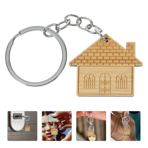 LOLIPPYY 5-Pack Wooden House Keychain Set, Wood Keyring for Family, Friends, and Home Use