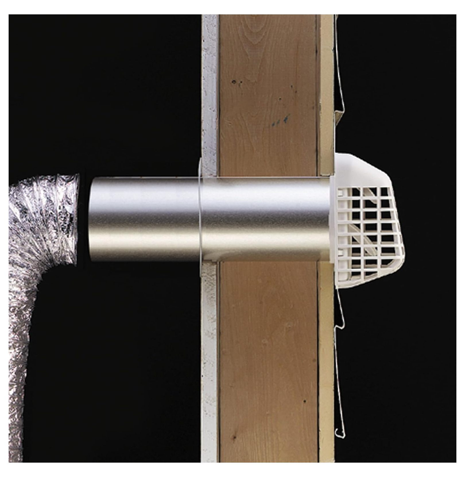 Supurr Guard Louvered Dryer Vent Hood with Pipe and Collar, White and Silver, 4” (GVHAW4)