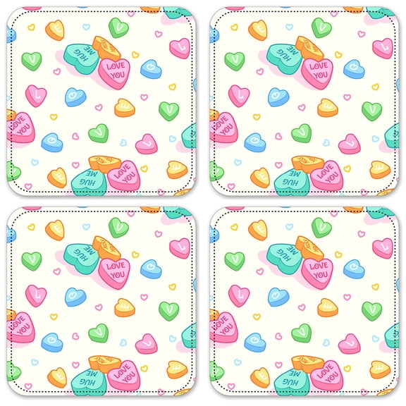 Vinyl Drink Coasters - Set of 4 - Candy Hearts