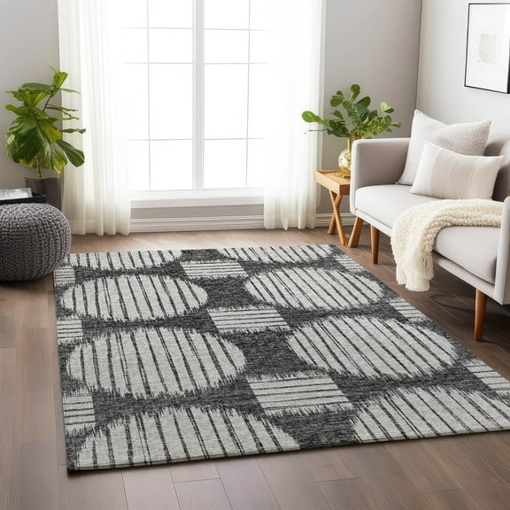 Addison Rugs Mayfield Washable Transitional Geo, Circles Gray Rectangle Rug, 10' x 14'