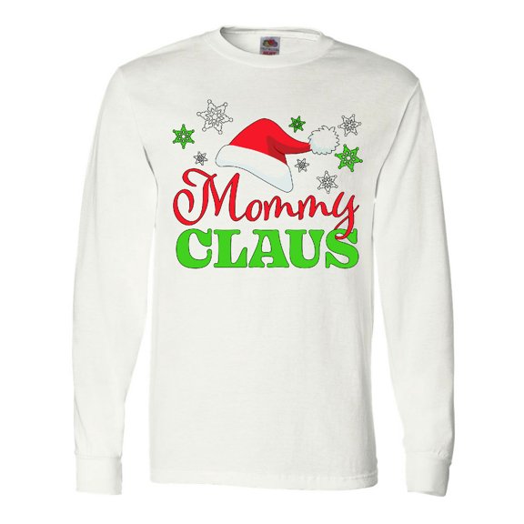 Inktastic Mommy Claus with Christmas Santa Hat and Snowflakes Long Sleeve T-Shirt
