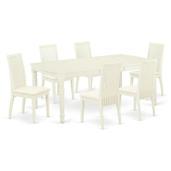 Pemberly Row 7-piece Wood Dining Set with Fabric Seat in White