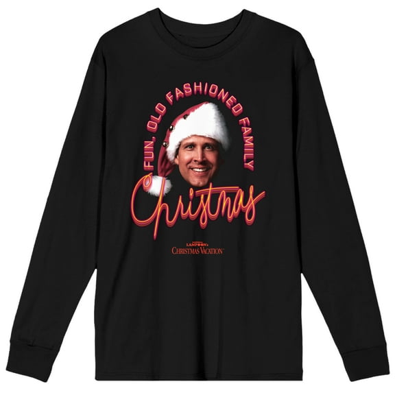 Christmas Vacation Old Fashioned Family Christmas Men's Black Long Sleeve Shirt-M
