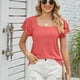 thumbnail image 2 of Camiseta de manga corta con vuelo para mujer, Top de doble capa, holgado, de verano, Color puro, informal, color naranja rosado XL, 2 of 8