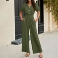 thumbnail image 4 of Xdegoge Womens Short Sleeve Jumpsuit V Neck Button Front High Waist Elastic Wide Leg Pants Casual Puff Sleeves Loose Fit Summer Jumpsuits Plus Size, 4 of 9